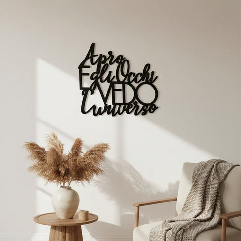 Frase di canzone decorativa da parete in legno “Apro gli occhi”