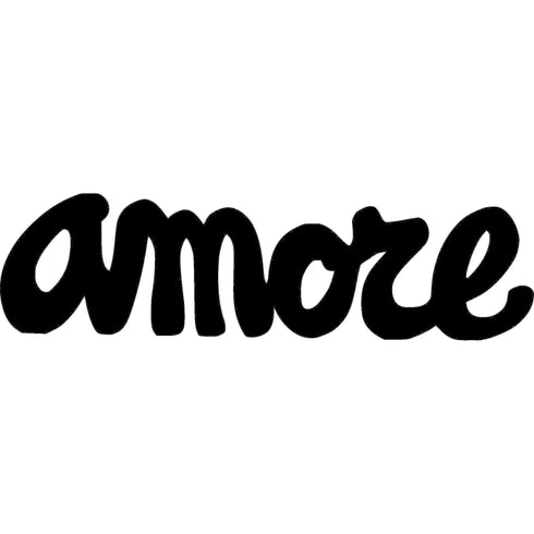 Black wooden decorative sign spelling 'amore' in cursive for home decoration