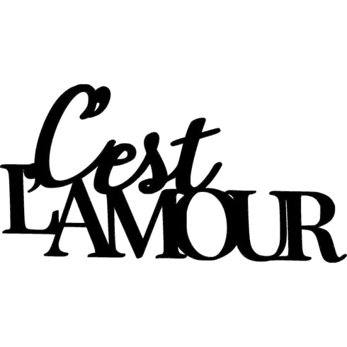 Black wooden wall decoration with cursive French text C'est L'Amour for home decor