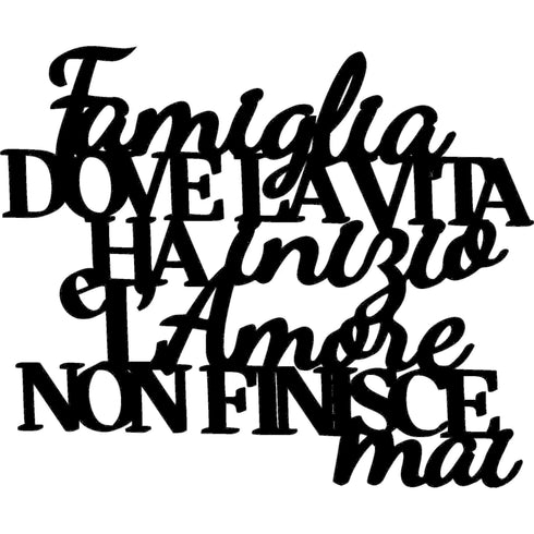 Black wooden wall decoration with Italian quote about family and love for home decor