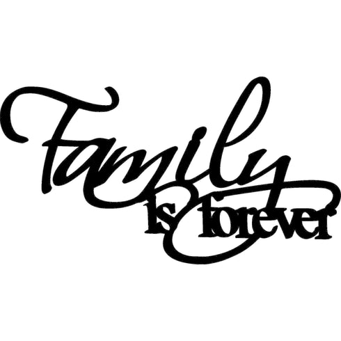 Black wooden wall decoration with cursive text 'Family is forever' for home decor