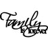 Black wooden wall decoration with cursive text 'Family is forever' for home decor