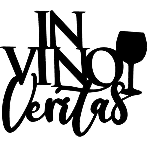 Black wooden wall decoration with Italian phrase Vino Veritas and wine glass silhouette