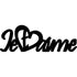Black wooden wall decoration spelling 'Je t'aime' with heart shape on white background