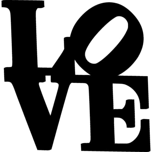 Black wooden home decoration spelling the word LOVE with tilted O letter