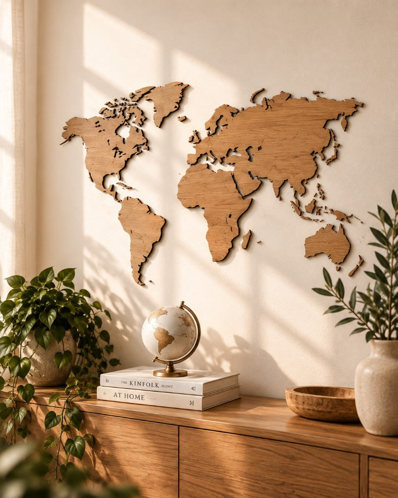 Mappa del mondo in legno